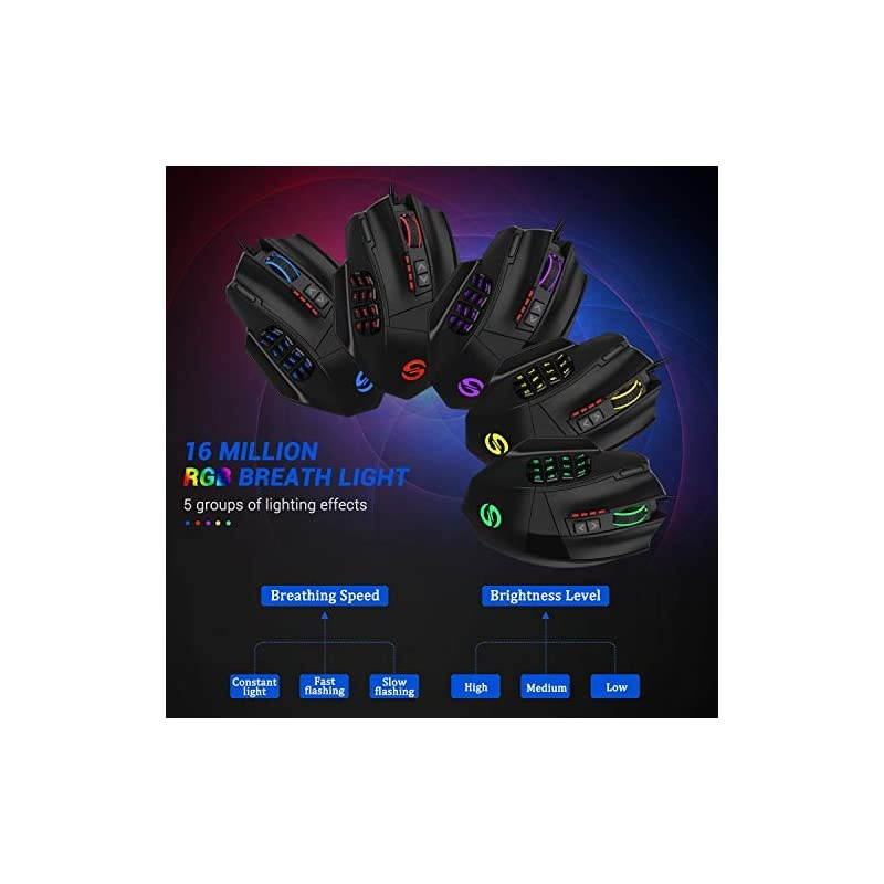 Venus Gaming Mouse RGB Wired 16400 DPI High Precision Laser Programmable MMO Computer Gaming Mice IGNs Recommendation