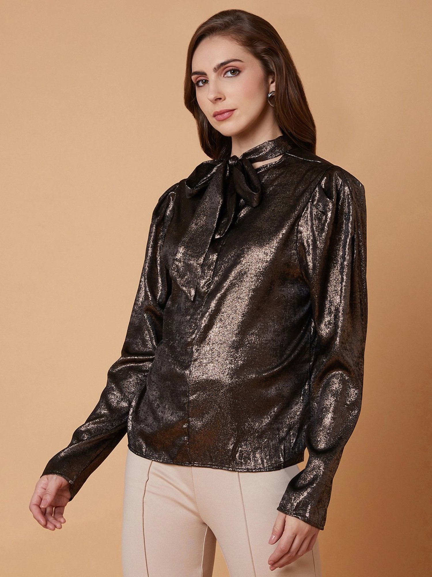 SHOWOFF Brown Textured Top