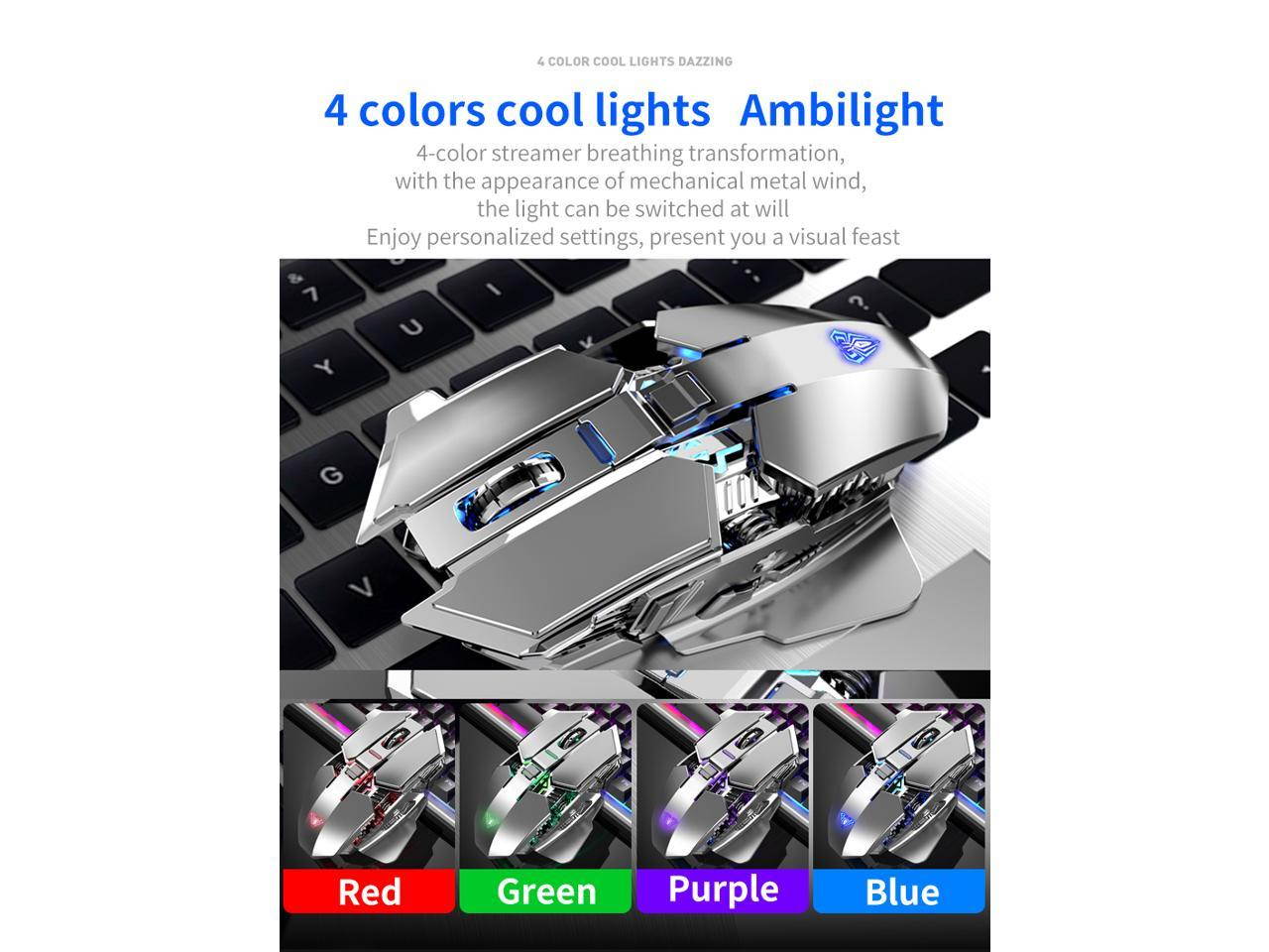 AULA SC300 400mAh Rechargeable 2.4G Wireless Mouse IPS Energy Save 6 Buttons Ergonomic Mice Colorful LED Light for Tablet Phone PC Laptop