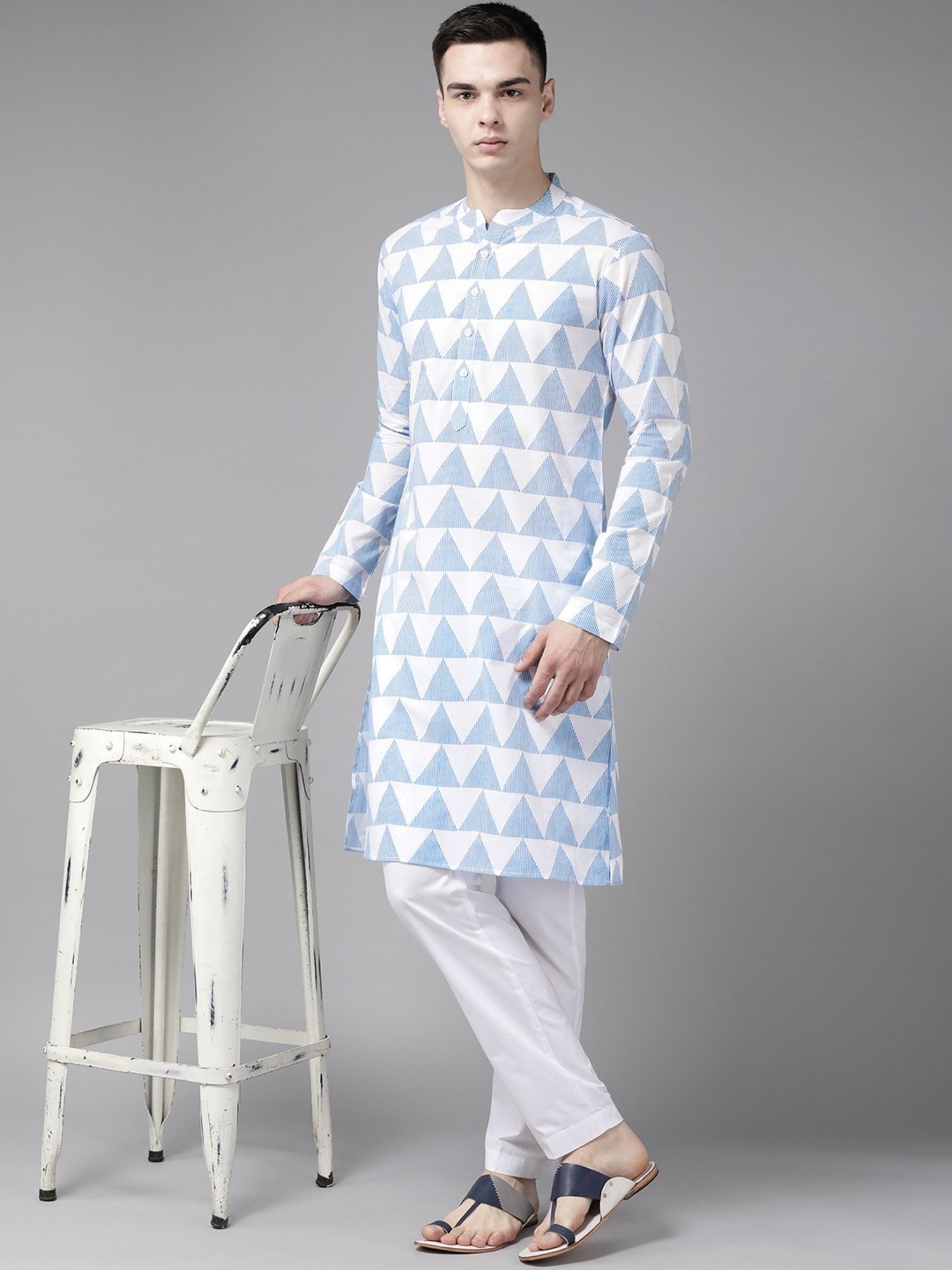 See Designs Blue & White Cotton Regular Fit Printed Kurta Bottom Set