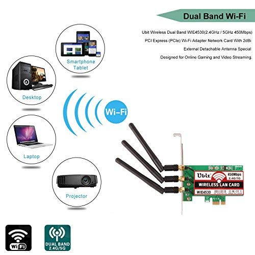 Dual Band 450Mbps Wireless PCI-E Express Card WiFi Network Adapter Card Support Dual Band (2.4GHz 450Mbps or 5GHz 450Mbps) with 3PCS Antenna for Win7/Win8/Win10 - WIE4530