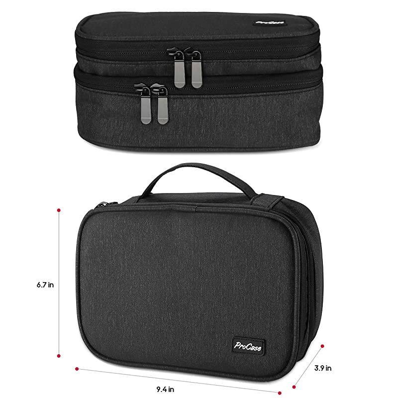 Electronics Travel Organizer Storage Bag, Double Layer Universal Traveling Gear Accessories Carrying Cover Pouch for iPad Mini Cables Phone Chargers Adapter Flash Hard Drive and More &ndash;Black