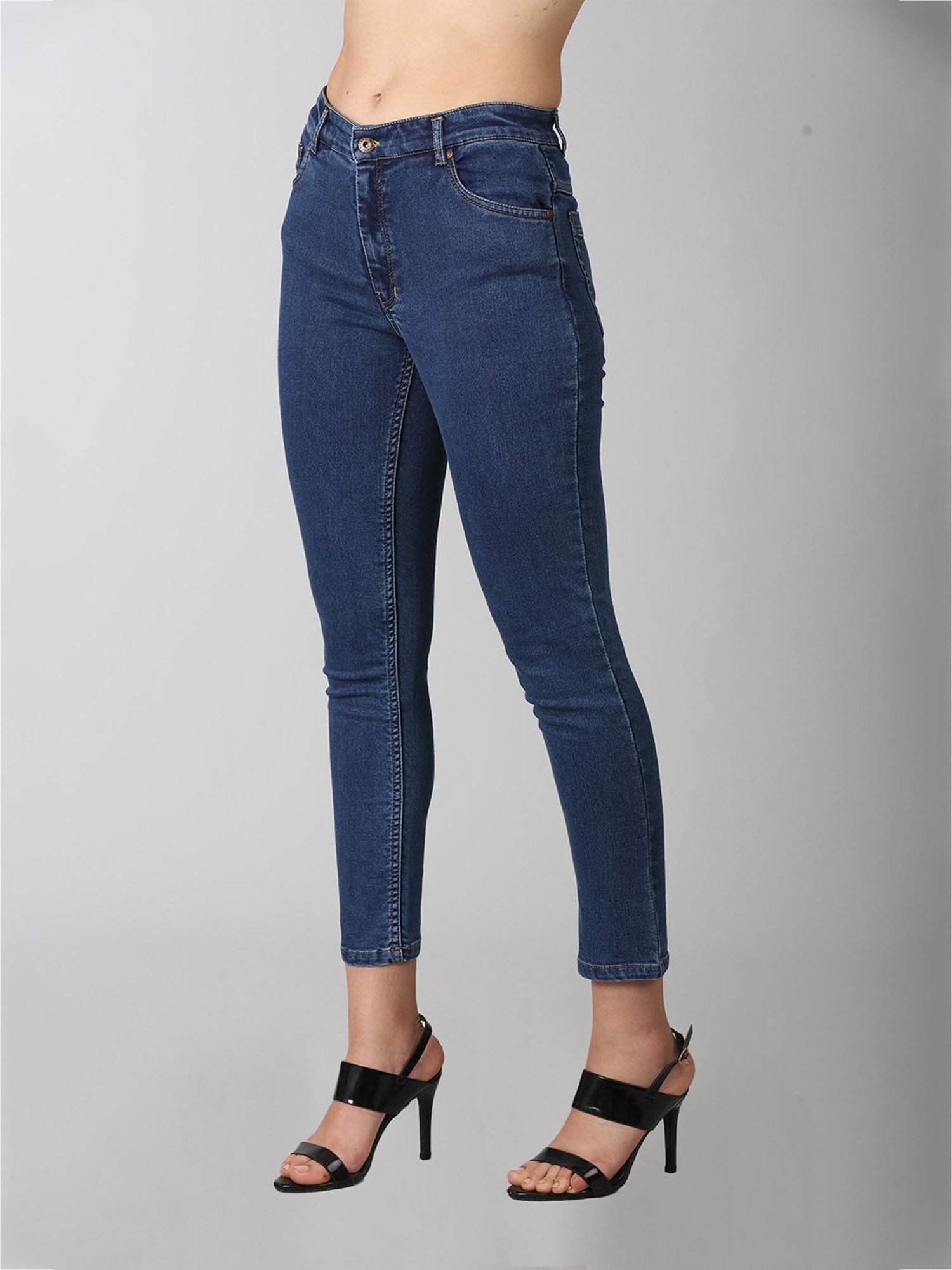 Mustard Blue Denim Slim Fit Mid Rise Jeans