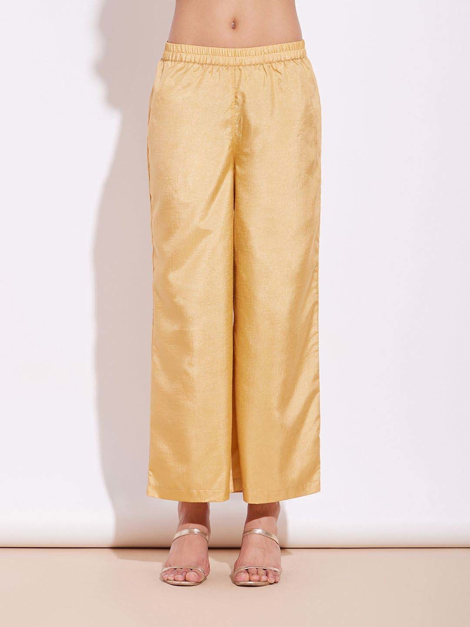 Pink Fort Beige Striped Kurta Palazzo Set