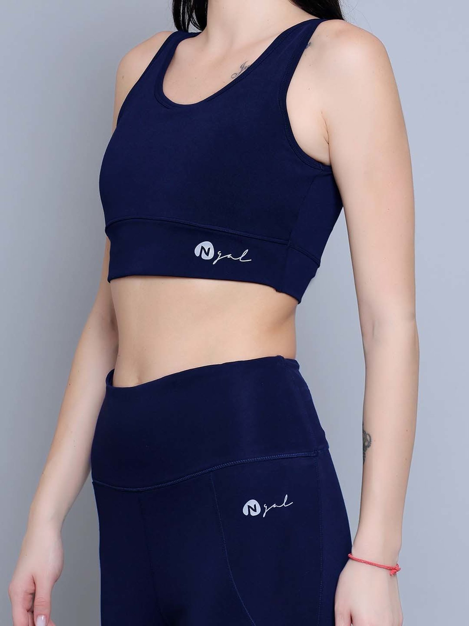 N-Gal Navy Logo Print Sports Bra With Tights Set
