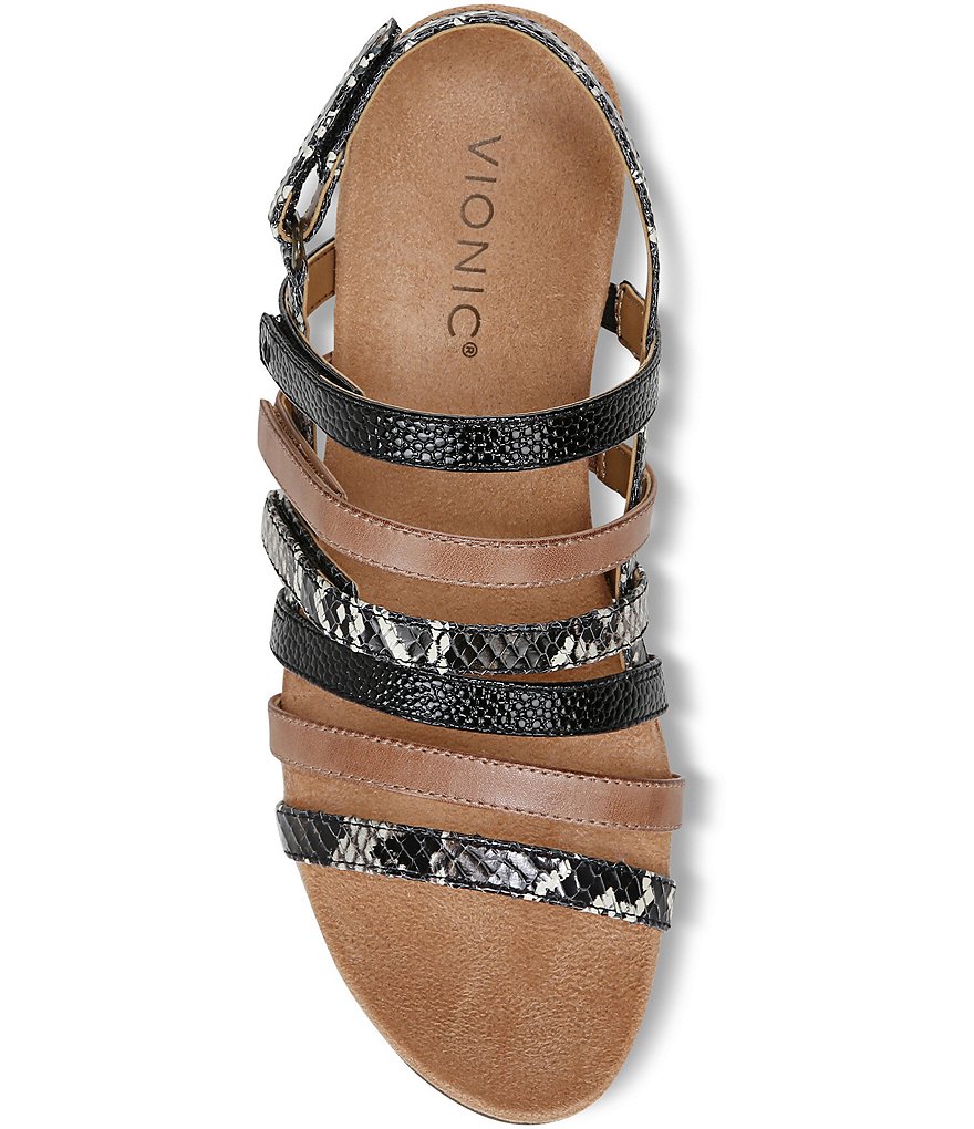 Vionic Tess Snake Print Leather Cork Wedge Sandals