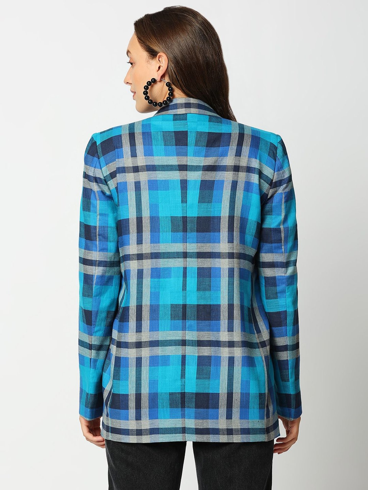 Remanika Blue Pure Cotton Chequered Jacket