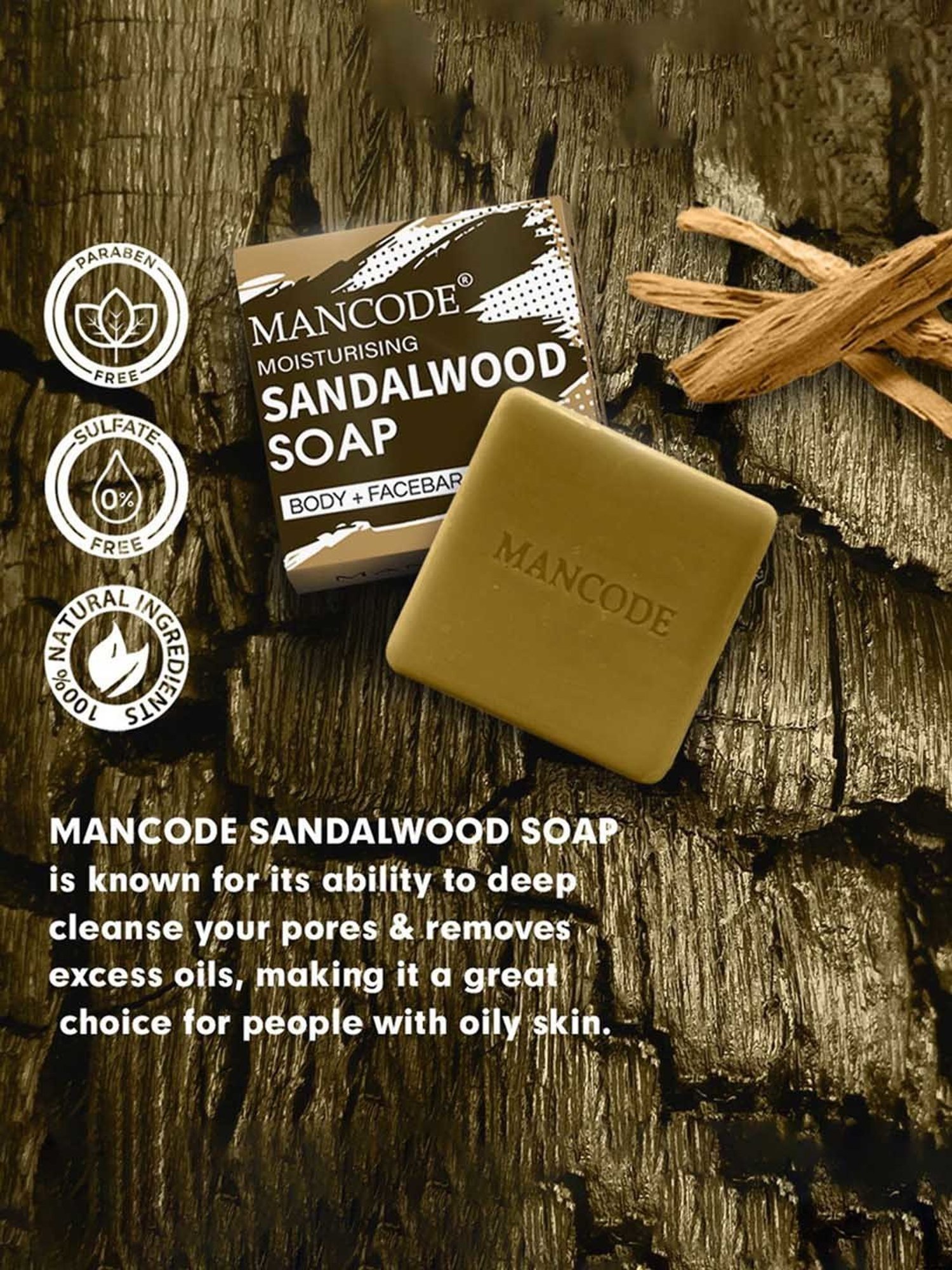 Mancode Moisturising Sandalwood Soap - 125 gm