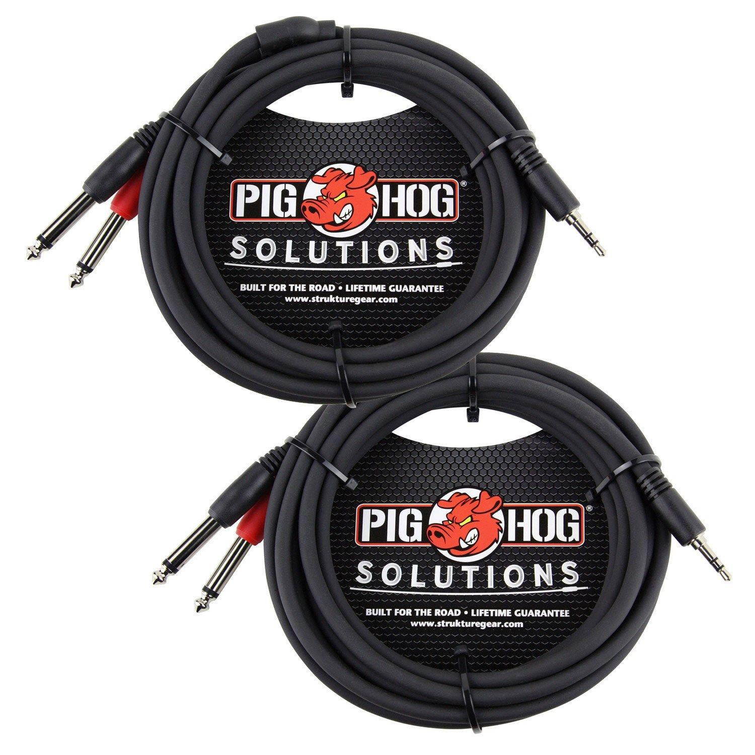 Pig Hog PB-S3410 Stereo Breakout Cable, 3.5mm to Dual 1/4" 10ft - 2-Pack