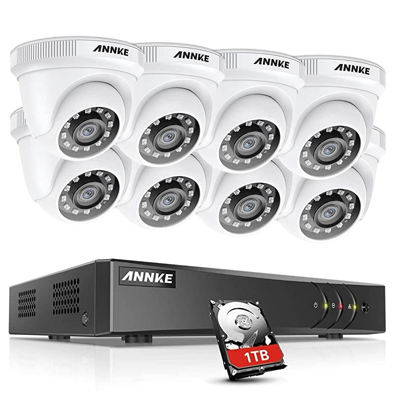 CCTV Camera Systems 8 Channel 5MP Lite H.265+ DVR with 1 TB HDD and (8) HD 1920TVL 1080p CCTV Dome Cameras, Instant Email and App Alerts with Snapshots &ndash; E200