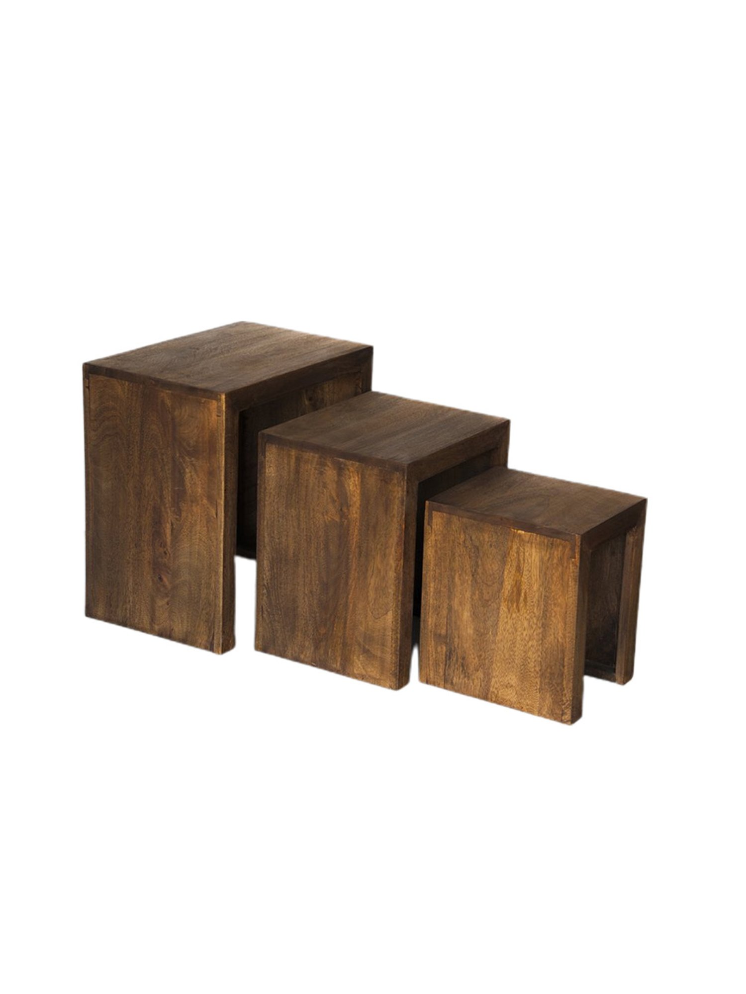 Ikiriya Oakland Brown Sheesham Wood Nesting Table Teak Finish - Set of 3