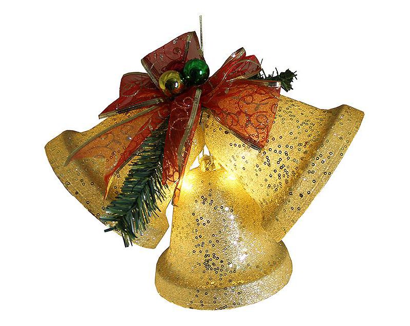 Penn 8.5" Gold Glittered Battery Operated Lighted LED Christmas Bell Decoration