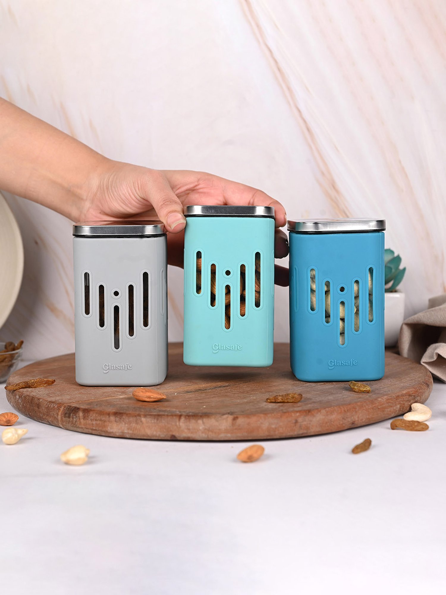 Glasafe 'O' Grip Multicolor Borosilicate Containers - Set of 3 (250ml)