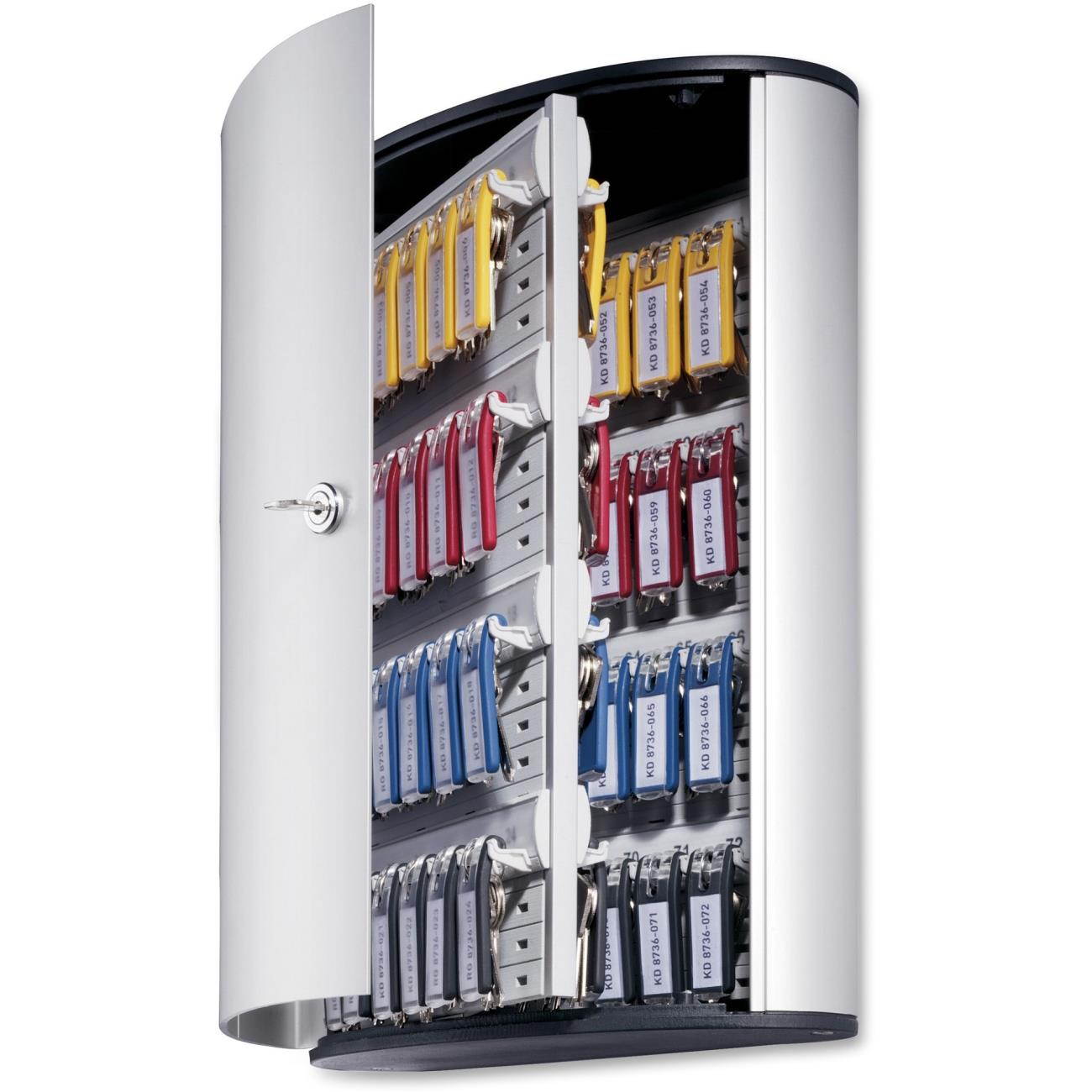 Durable Locking Key Cabinet 72-Key Brushed Aluminum 11 3/4 x 4 5/8 x 15 3/4