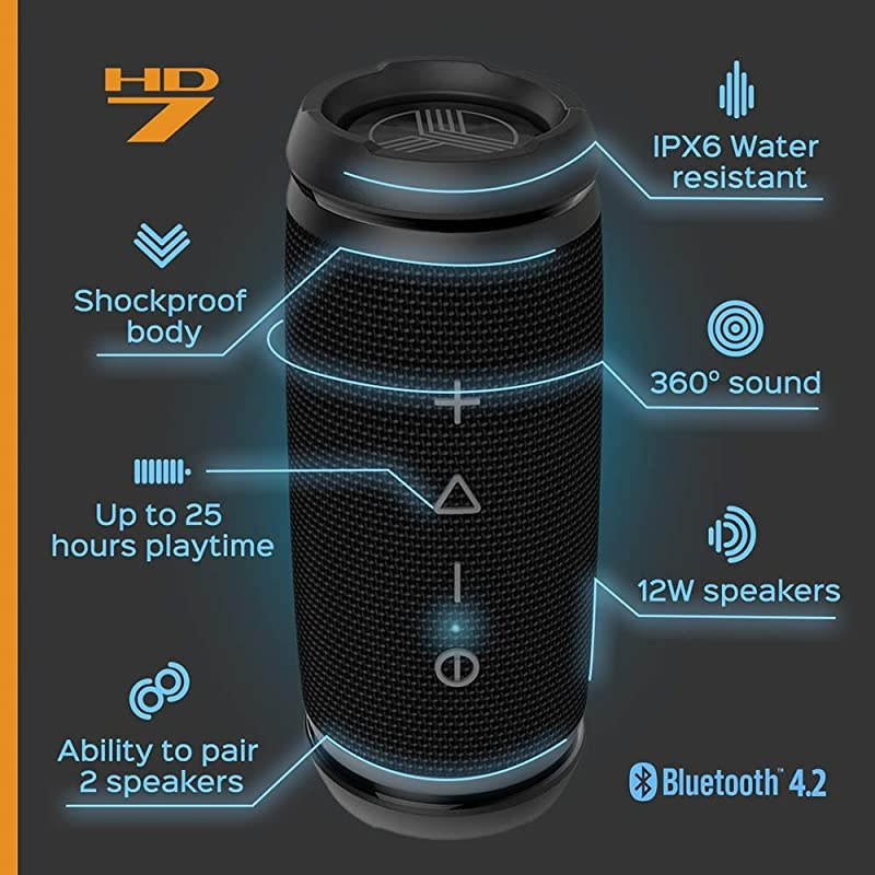 HD7 Mini Portable Bluetooth Speaker Wireless 12W Stereo 360&deg;HD Sound wBass TWS Dual Pairing wMic Waterproof Small Wireless Speaker wBike Mount Hole for Outdoor Travel Beach
