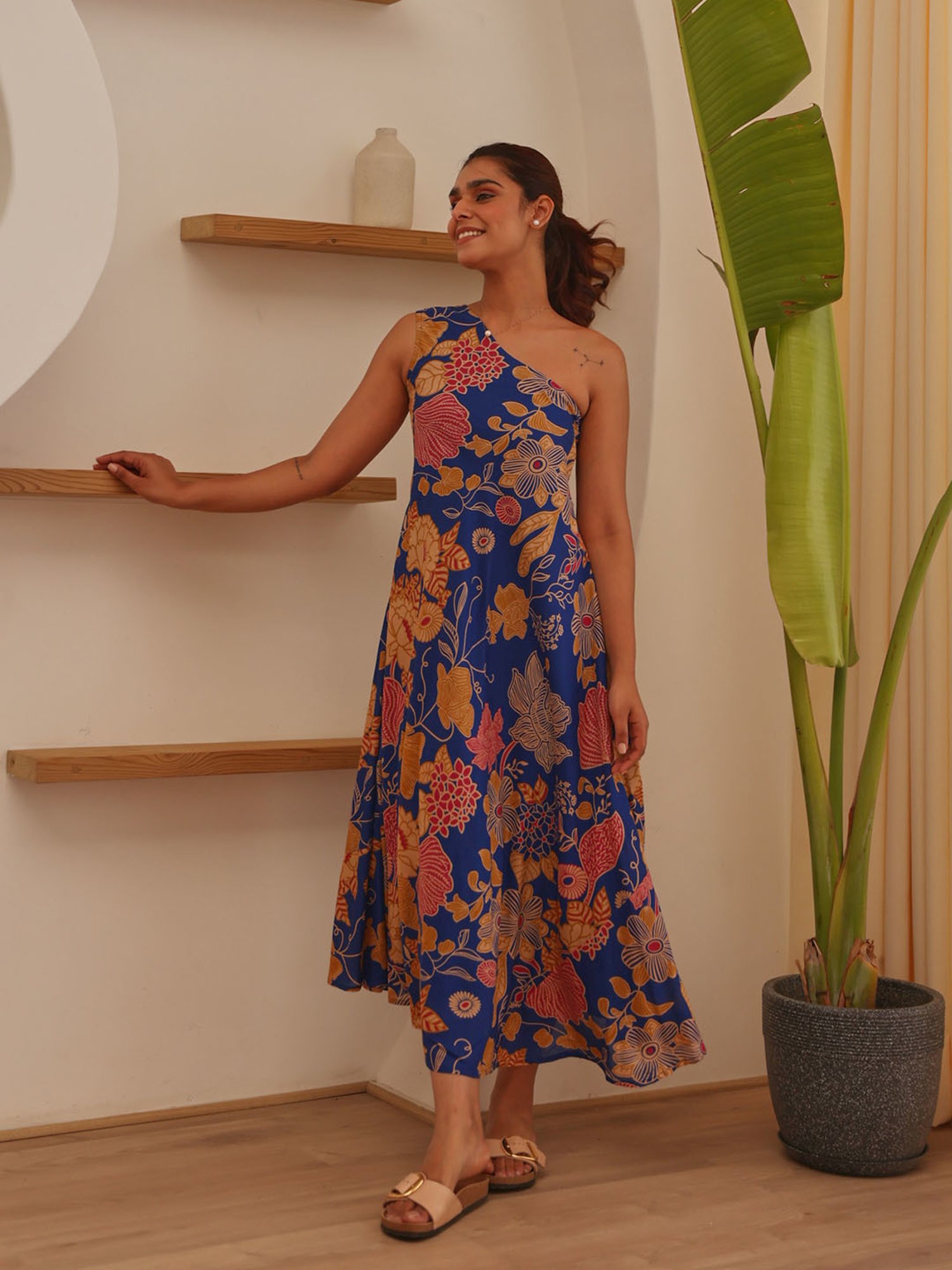 Ekohum Blue Floral Print Ethnic Dress