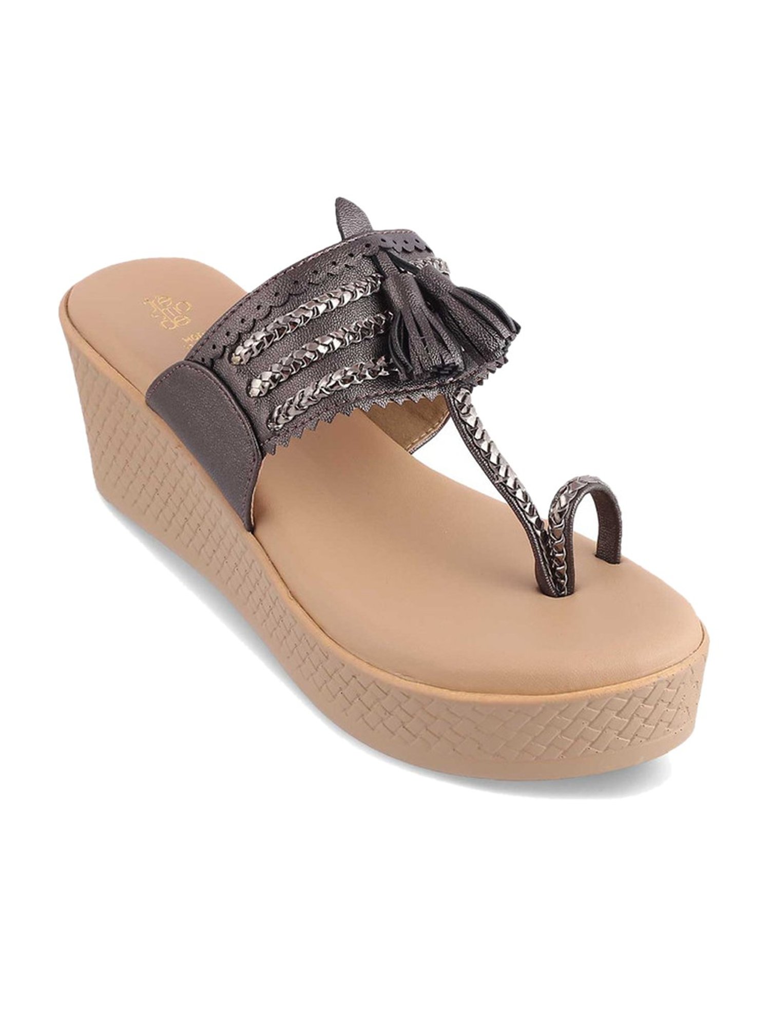 Tresmode Women's Pewter Toe Ring Wedges