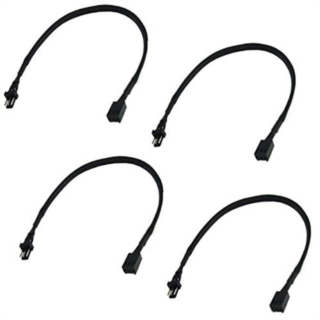 Phobya Extension Cable, 3-Pin, 30cm, Sleeved, Black, 4-pack
