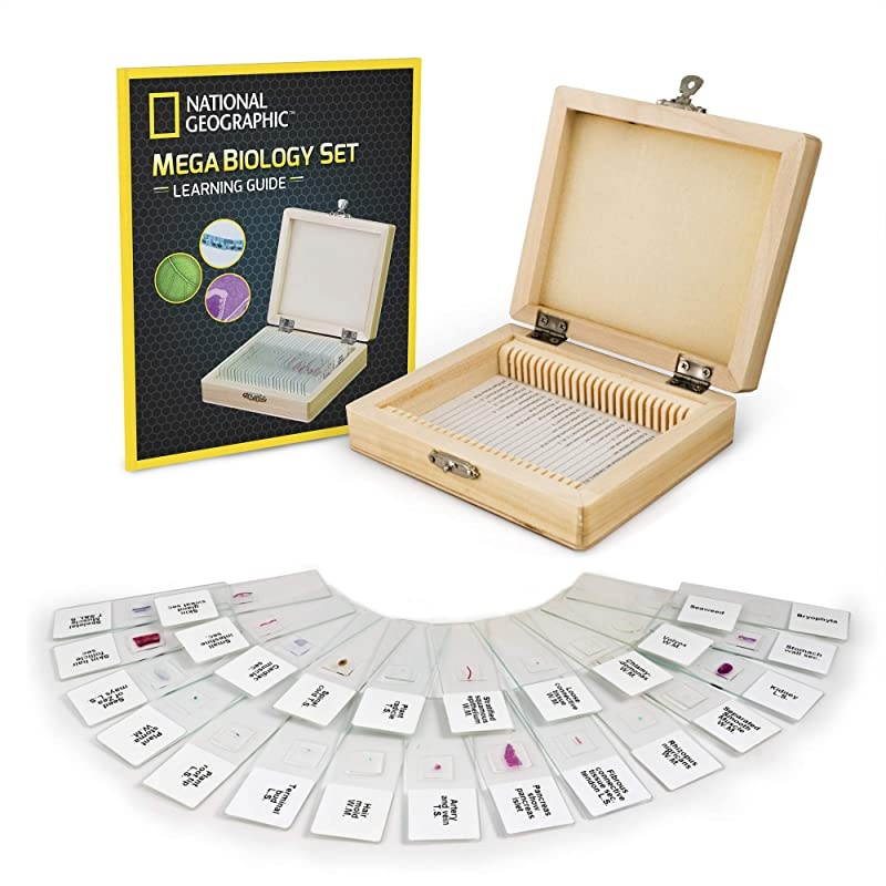 Mega Biology Set Professional Grade Specimens 25 Prepared Microscope Slides Detailed Learning Guide and Storage Box