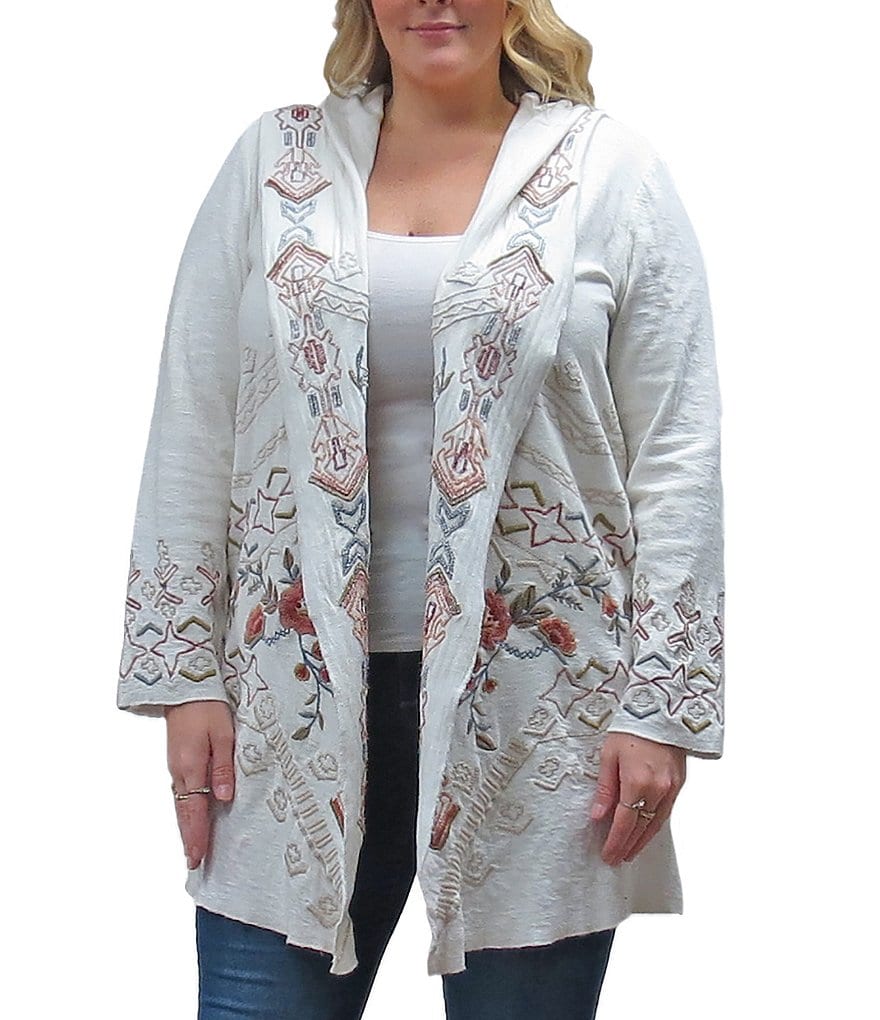 Karyn Seo Plus Size Billie Drape Front Embroidered Cardigan Jacket