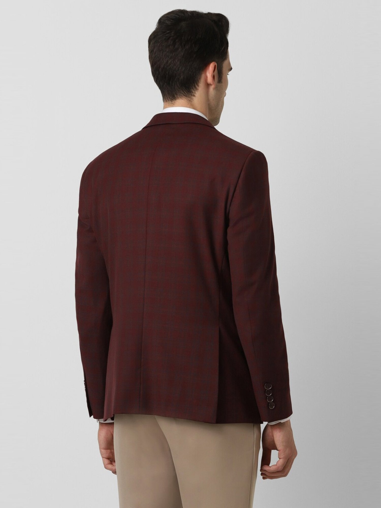 Van Heusen Maroon Slim Fit Checks Blazer