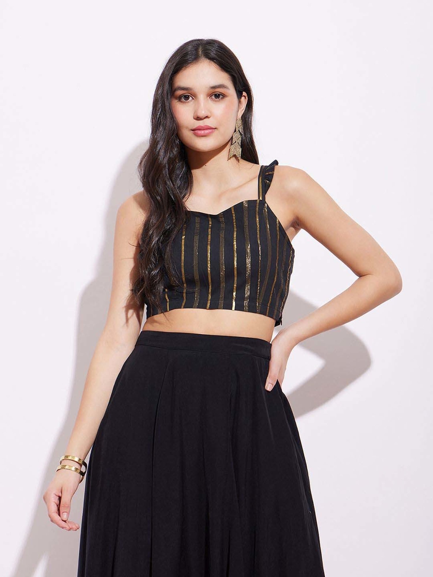 Pink Fort Black Cotton Striped Blouse