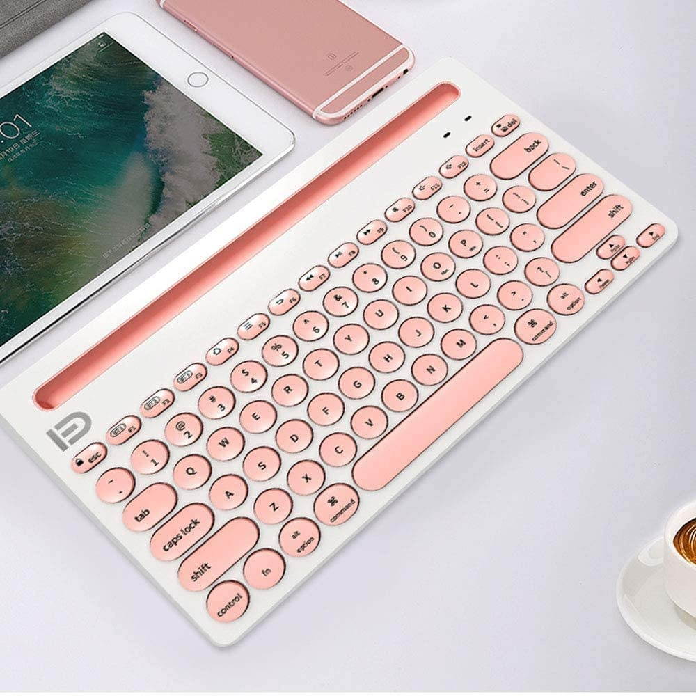 Wireless Keyboard, Attoe Dual Channel Multi-Device Universal Cute Wireless Bluetooth Keyboard Portable Slim with 20m Connection Distance for Tablet Smart Phone PC Windows Android iOS Mac (Pink)