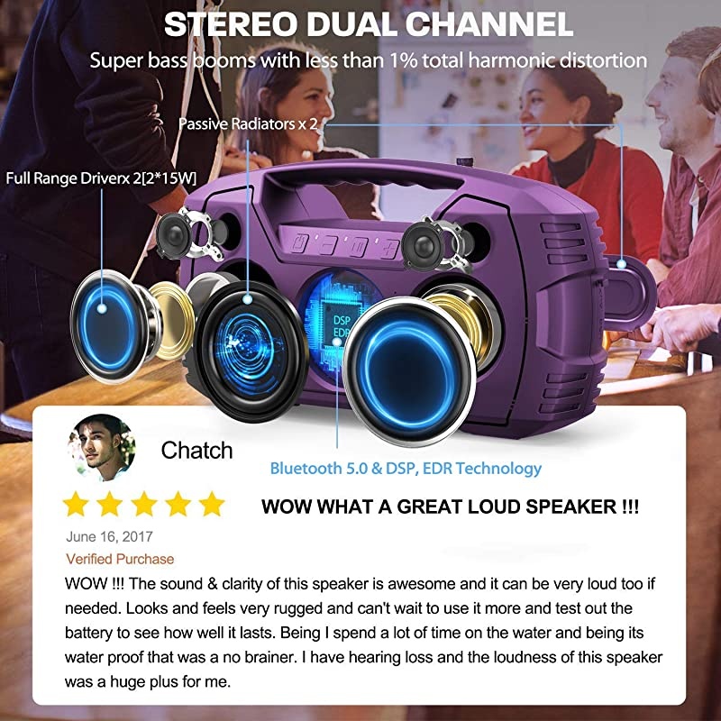 GO Bluetooth Speakers 40H Playtime Outdoor Portable Speaker 40W Stereo Sound Rich Bass IPX7 Waterproof Bluetooth 50 Wireless Pairing10000mAh Power Bank for Party TravelPurple2020 New