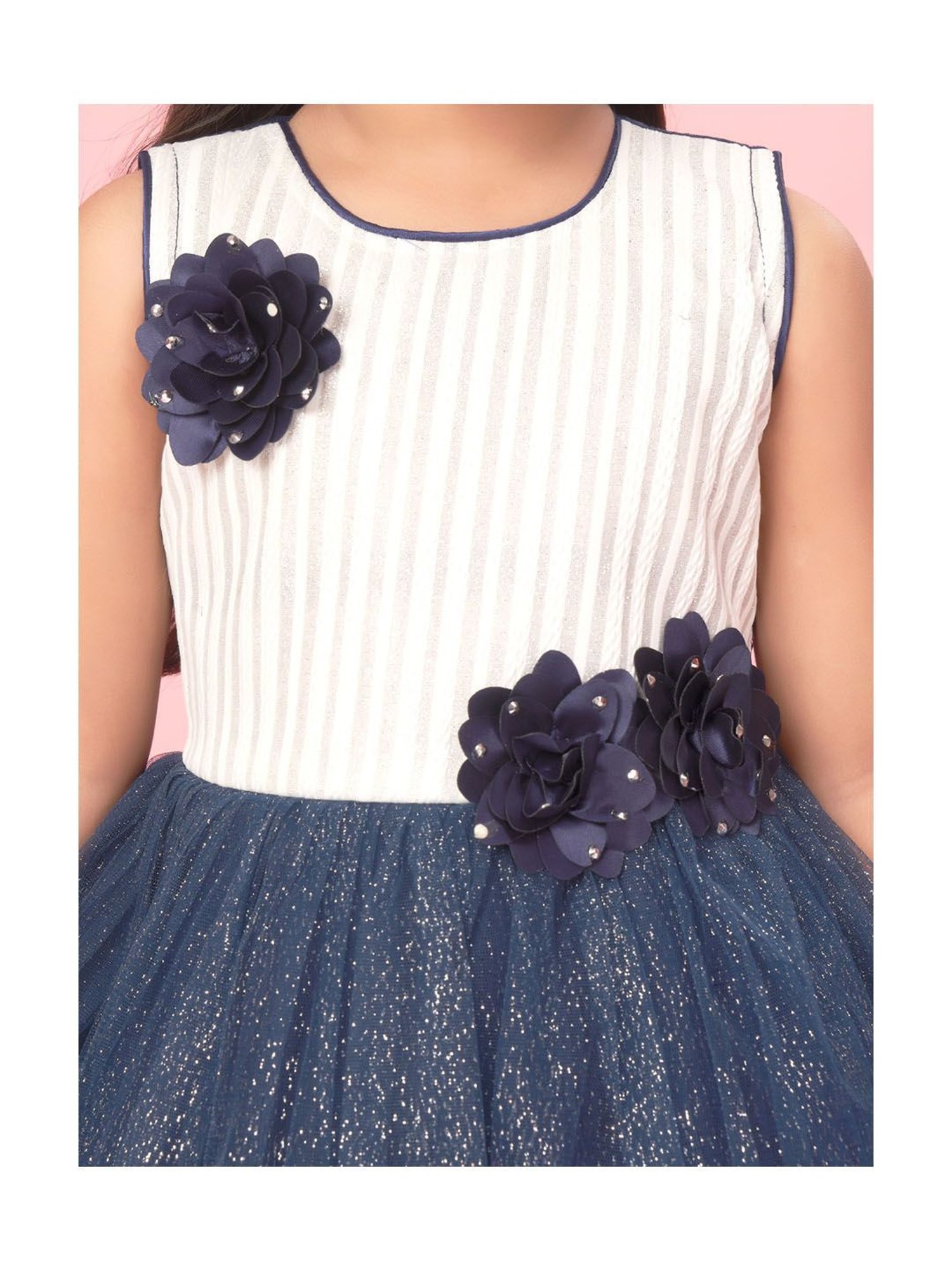 Aarika Kids White & Navy Applique Frock
