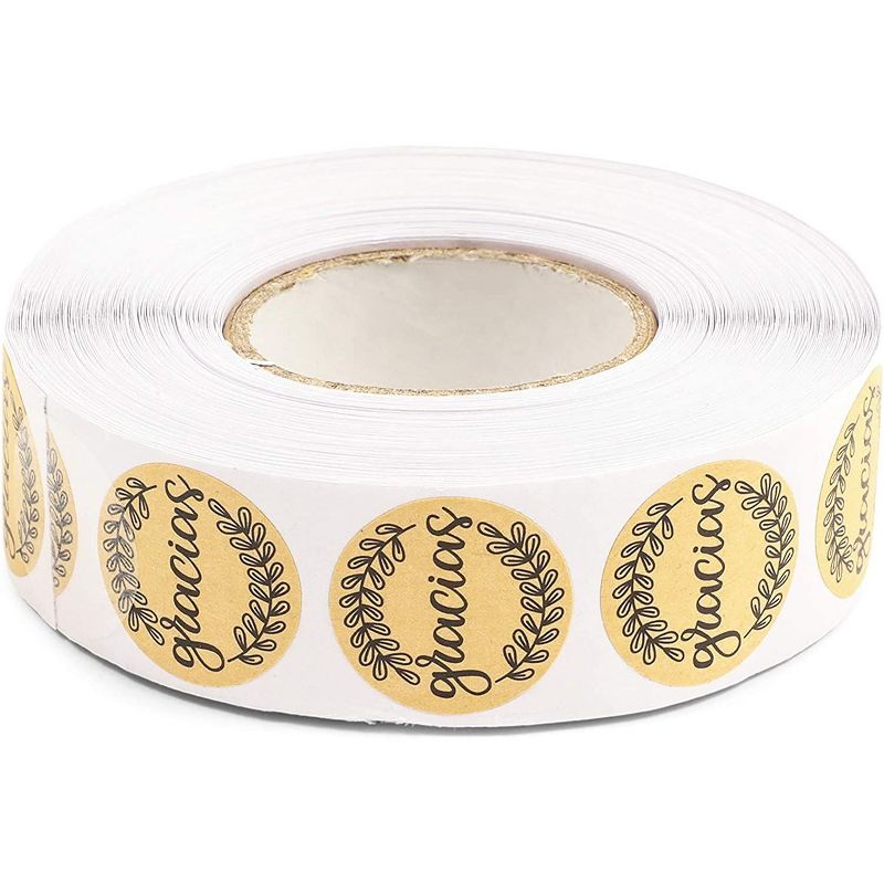 Stockroom Plus 1000-Piece Kraft Brown Round Circles Gracias Spanish Thank You Stickers Labels Roll 1 in