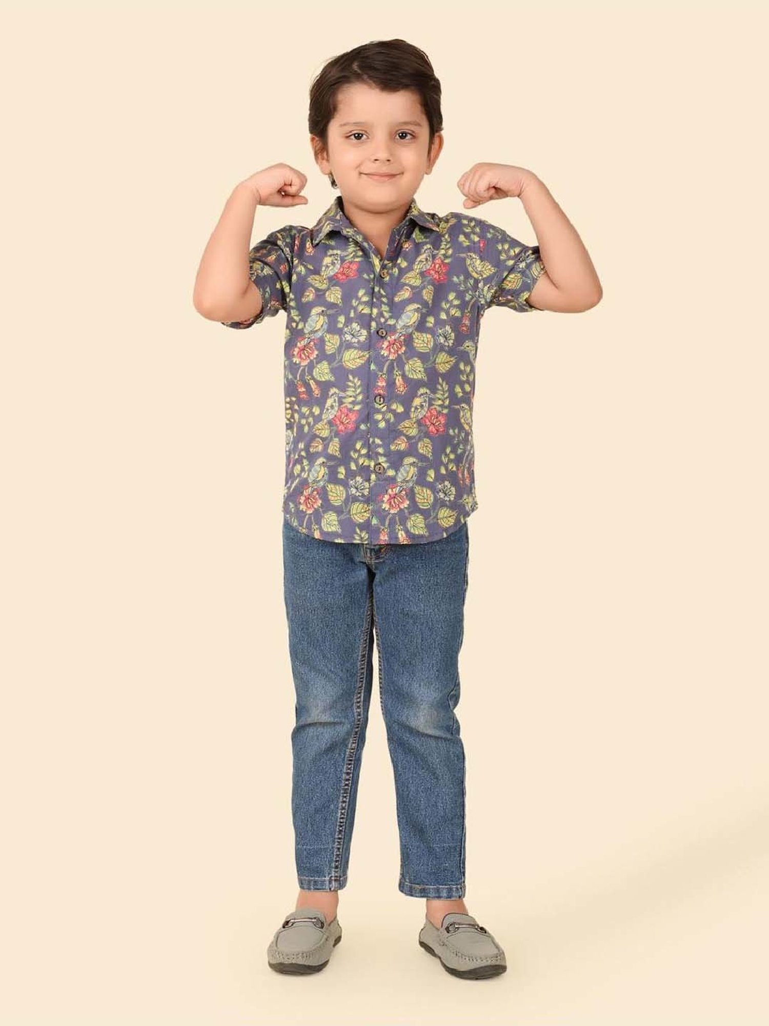 Fabindia Boys Navy Cotton Printed Shirt
