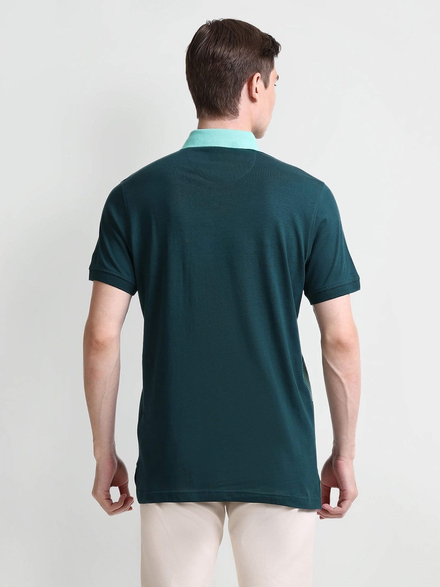 Arrow Green Cotton Regular fit Stripes Polo T-Shirt