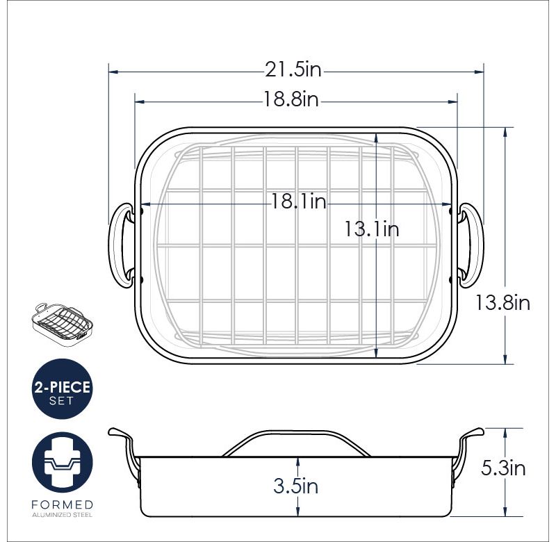 T-fal Simply Cook Nonstick Cookware, Roaster with Rack, 15", Gray