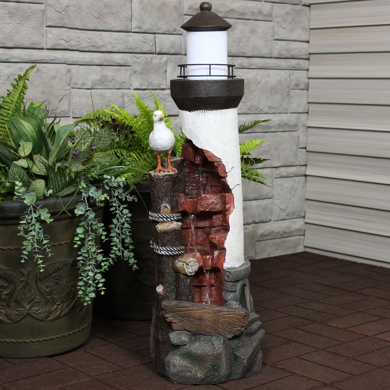 Sunnydaze 36"H Electric Polyresin Gull's Cove Lighthouse Outdoor Water Fountain with LED Light