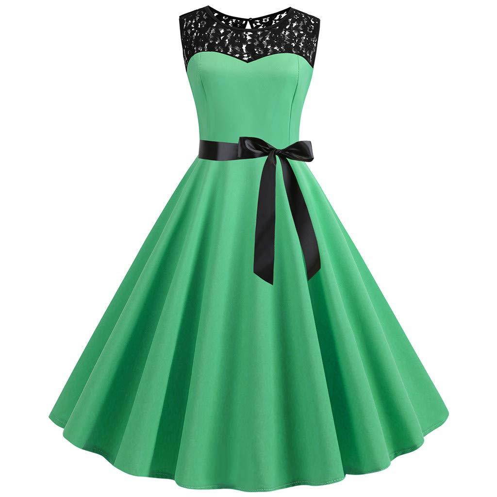Prom Dresses for Women,Women Vintage 1950s Retro Sleeveless Lace Splice Solid Party Prom Swing Dress