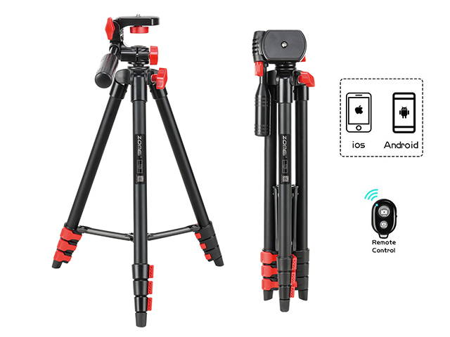 Portable Phone Tripod 44" Adjustable Travel Video Tripod Stand with Phone Mount Holder Compatible with Cell Phone Tripod, Action Camera Tripod, DSLR Tripod with Wireless Remote Shutter, PH13