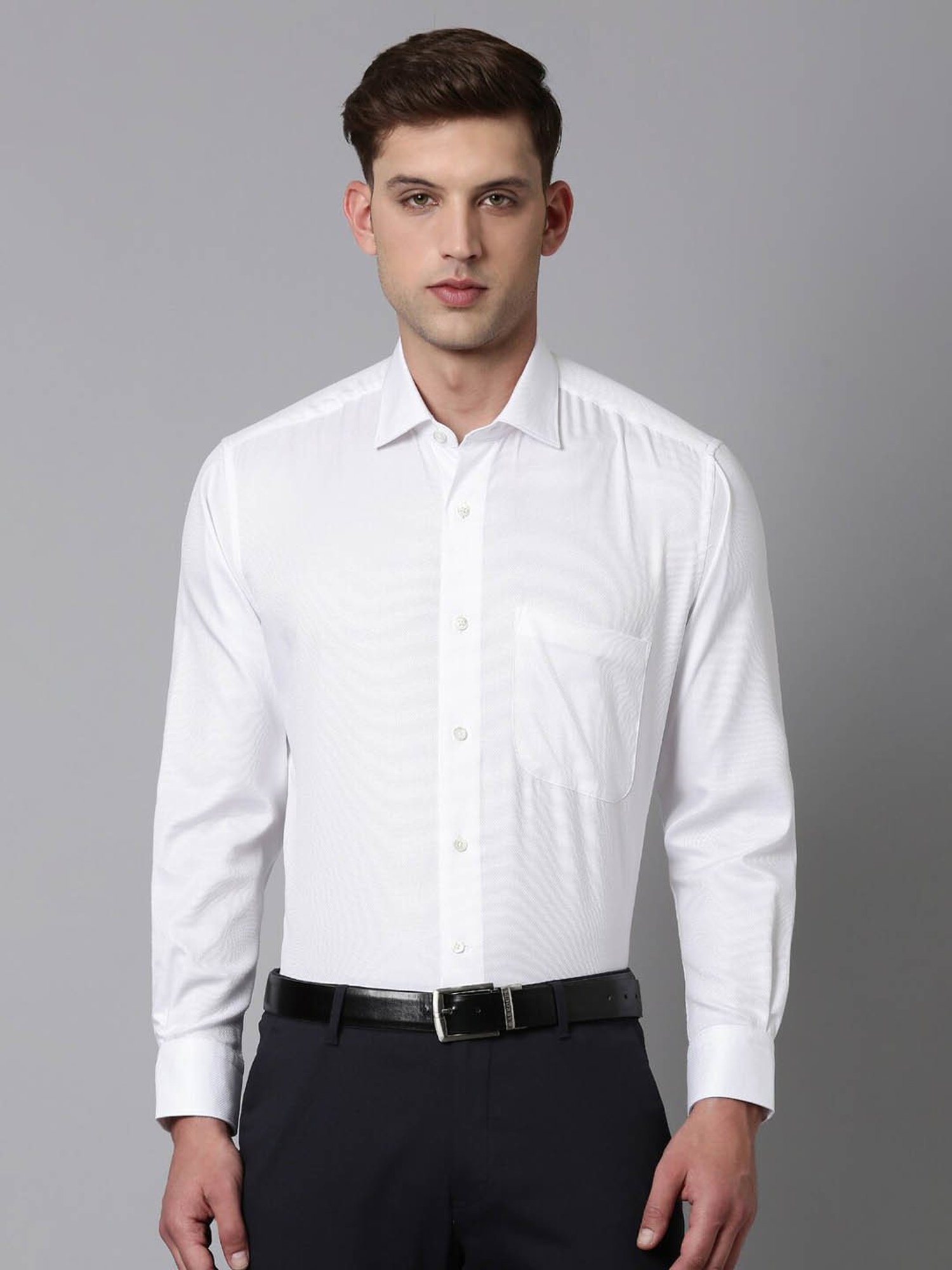 Luxure By Louis Philippe White Cotton Regular Fit Texture Shirt