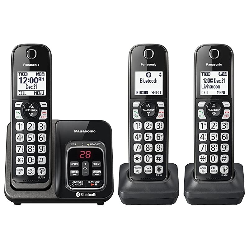 KXTGD563M Link2Cell Bluetooth Cordless Phone with Voice Assist and Answering Machine 3 Handsets Renewed