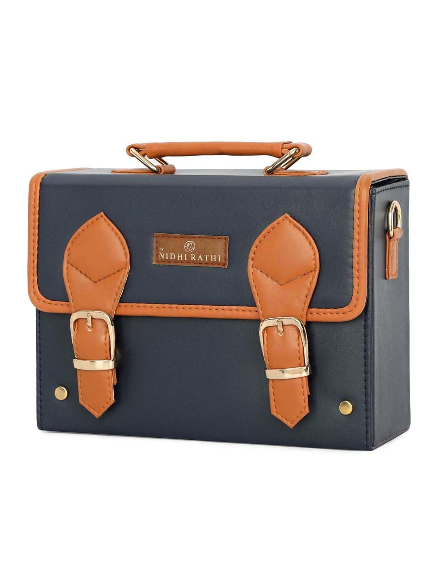 NR by Nidhi Rathi Navy Solid Medium Satchel Handbag