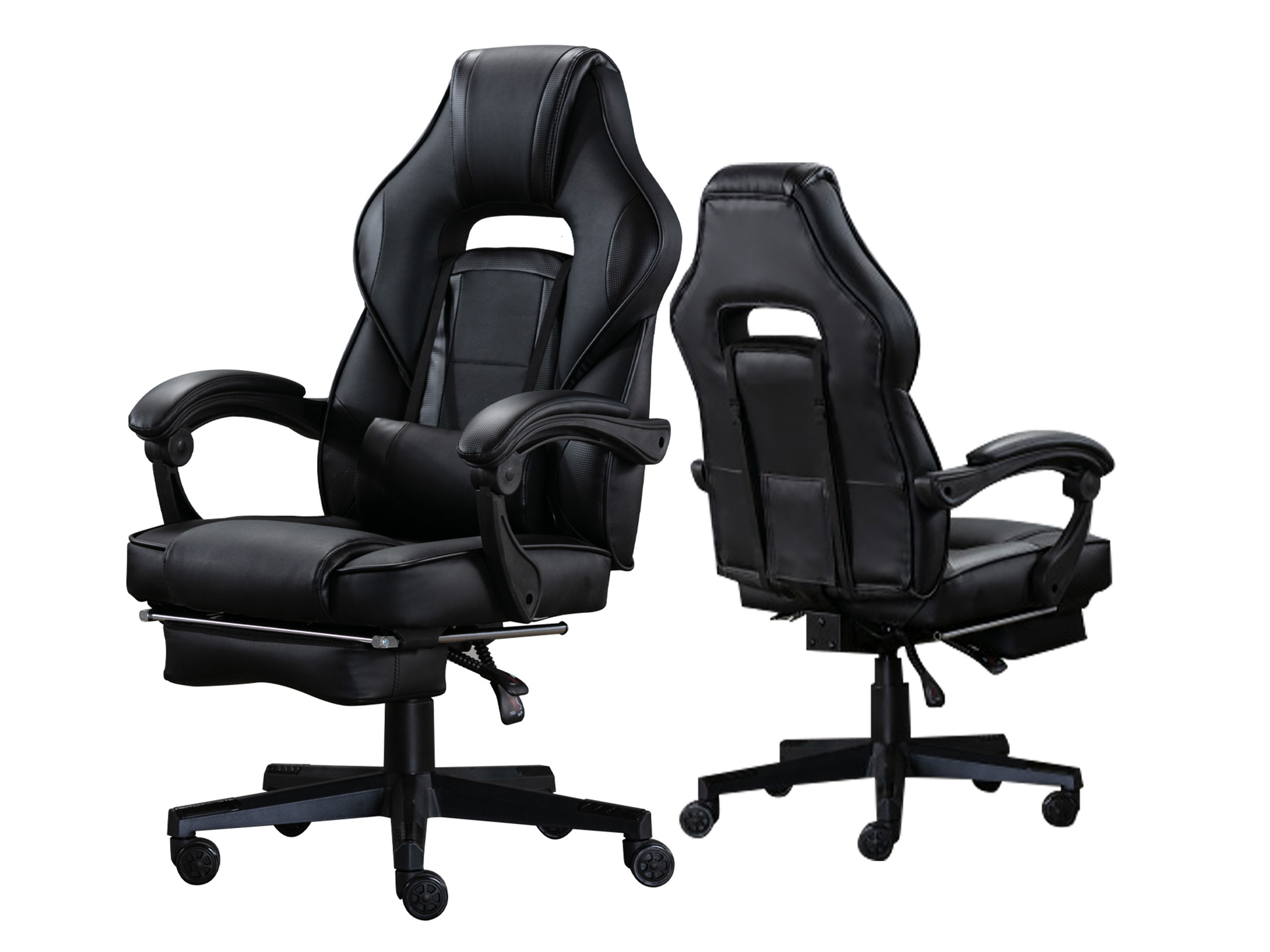 Volans Multifunctional Gaming Chair,Adjustable Lumbar Support PU Leather Swivel Computer Office Chair,Racing Style Video Game Chairs with Massage Function, Black