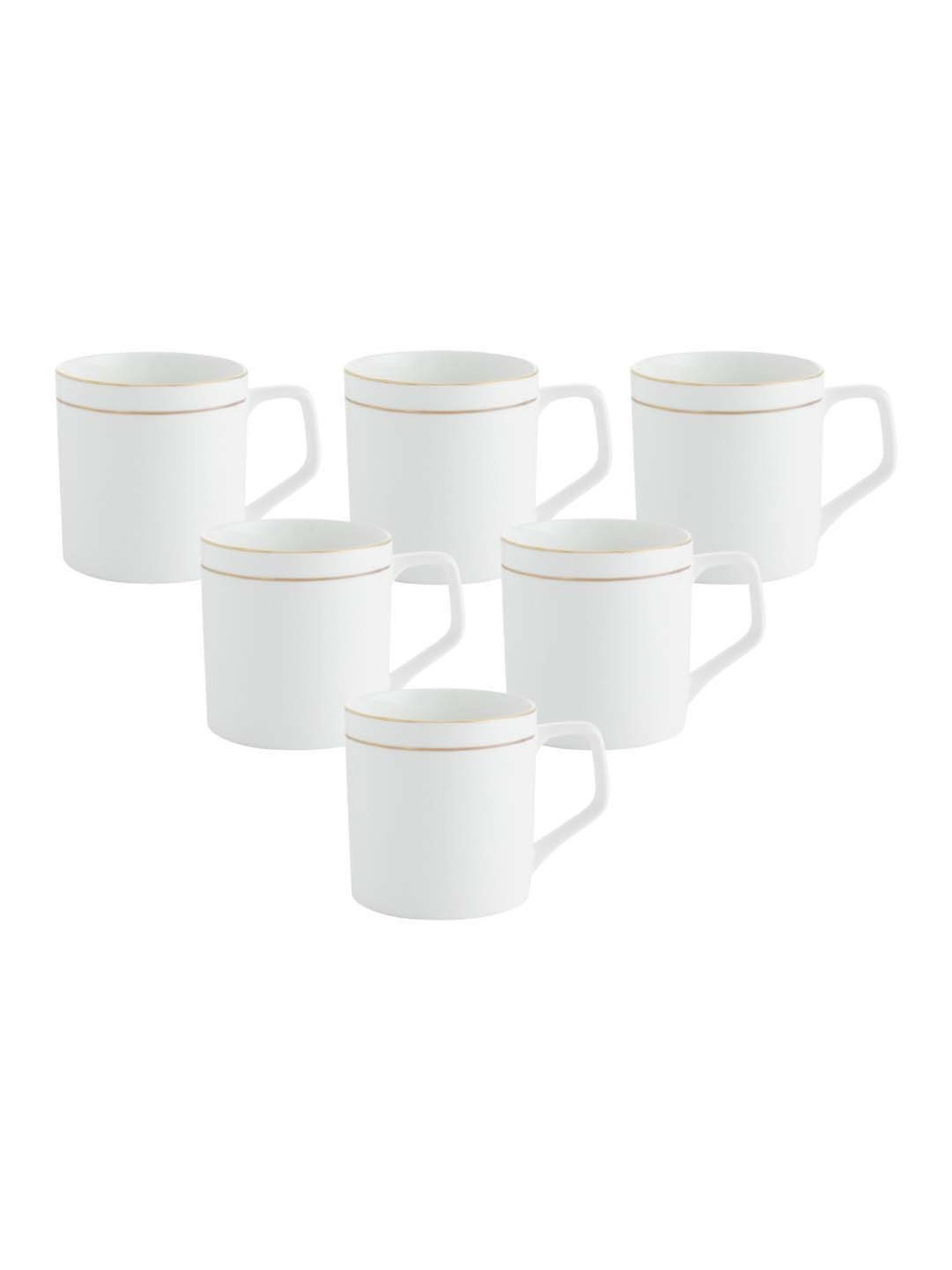 Clay Craft White & Gold Fine Ceramic Coffee & Tea Mugs (220 ml) - Set of 6
