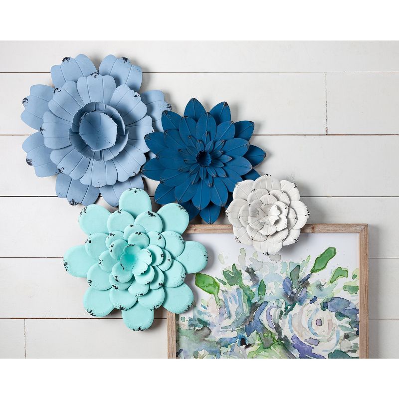 Lone Elm Studios Assorted, Bold and Blue Metal Wall Flowers (Set of 5)
