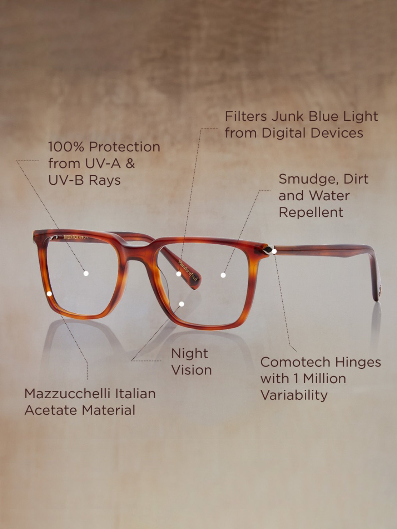 Shisen Fox Kimyou Havana Rectangular Unisex Blue Filter Computer Lenses -52 mm