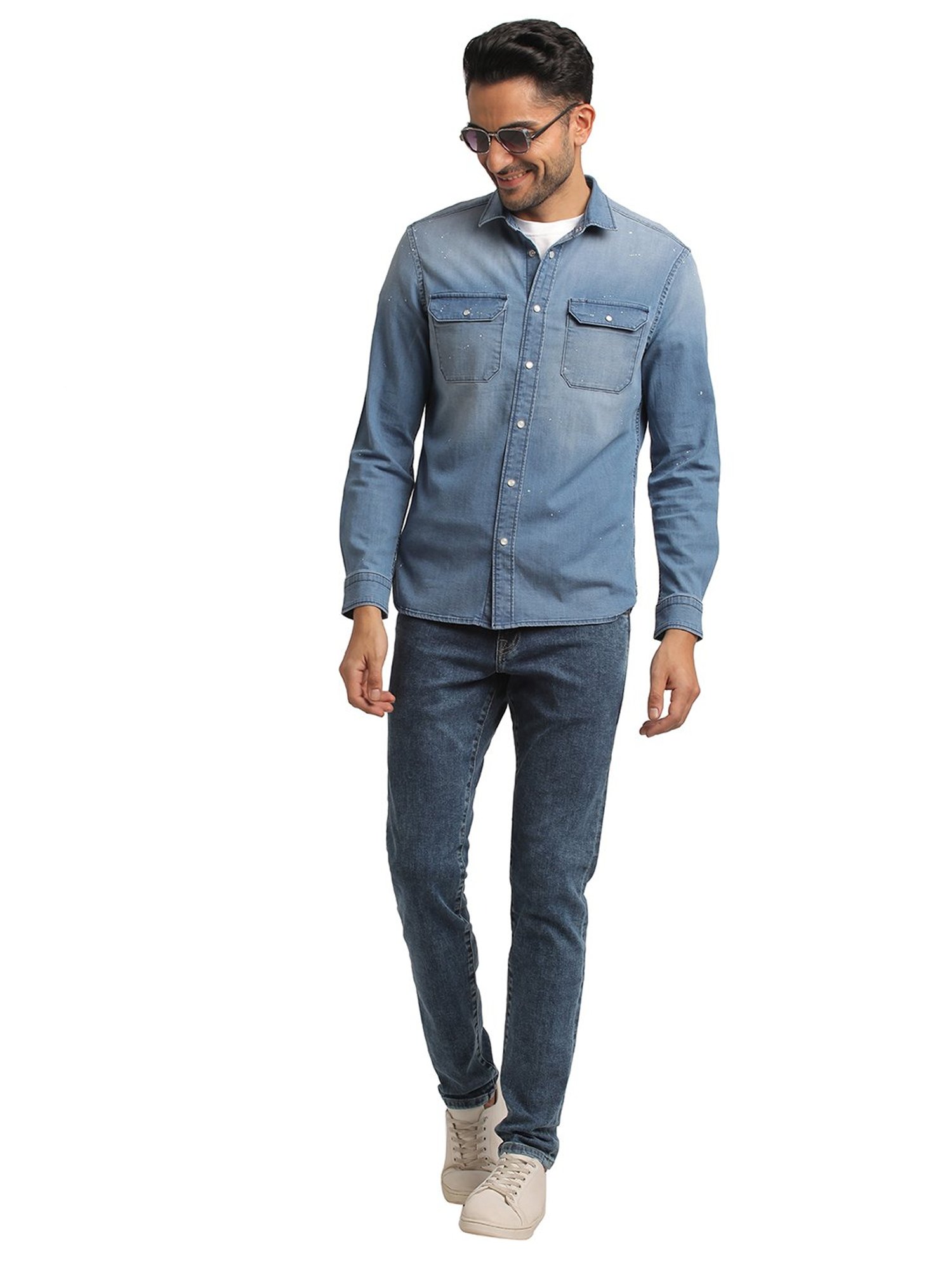 EVERBLUE Light Blue Regular Fit Shirt