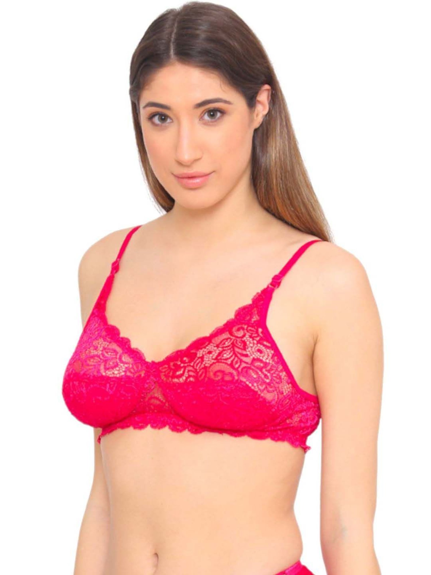 N-Gal Pink & Black Lace Work Half Coverage Bras - Pack Of 2
