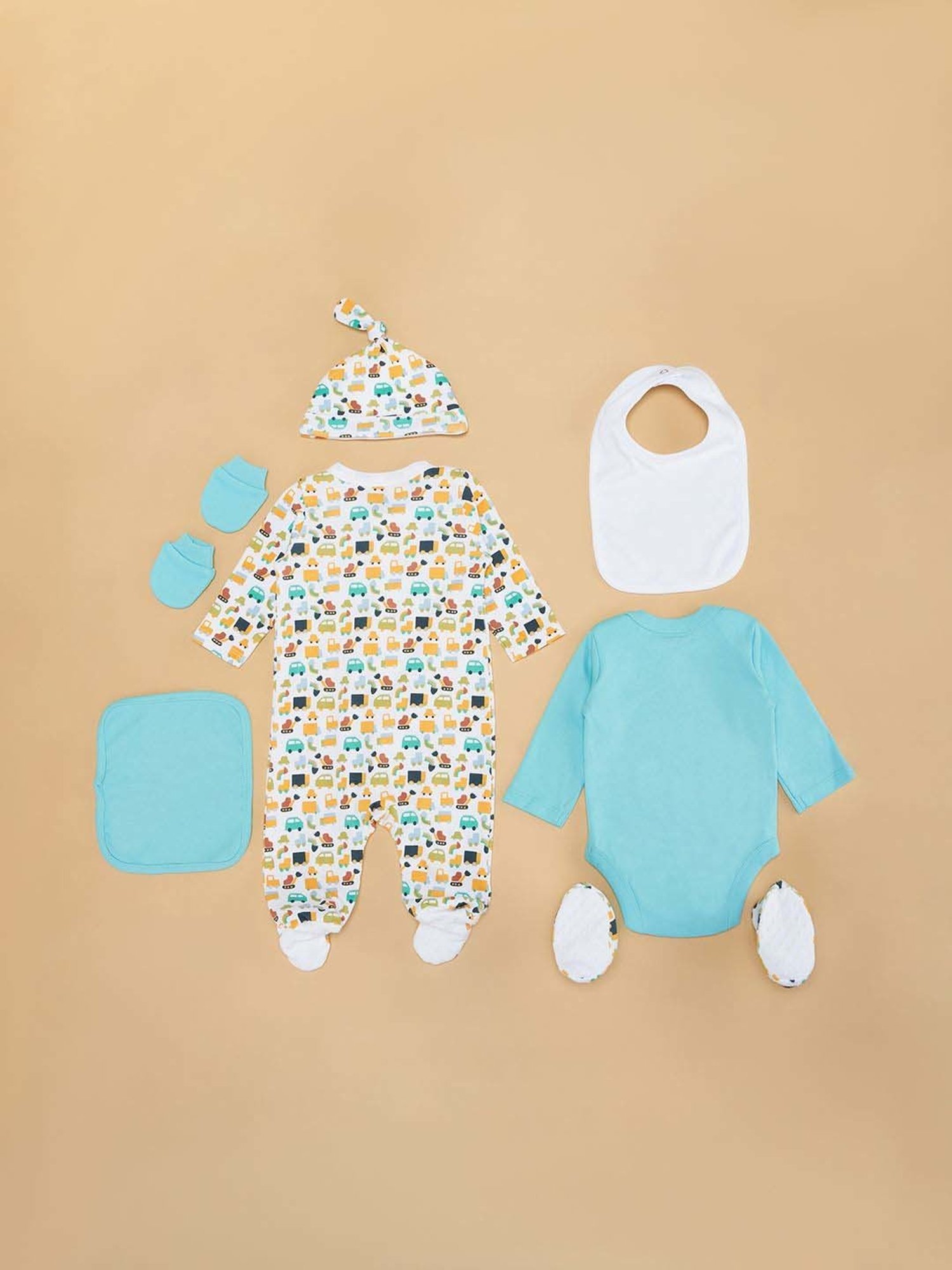 Pantaloons Baby Boys Blue & White Cotton Printed Full Sleeves Clothing Sets