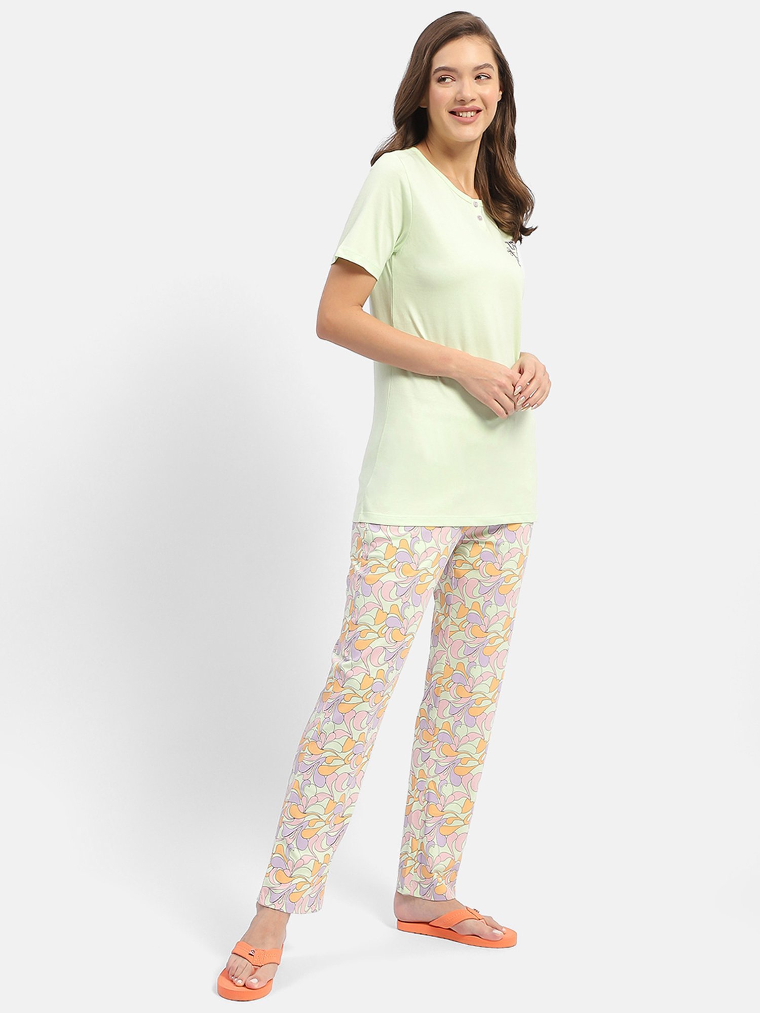 MADAME M Secret Lime Printed T-Shirt With Pyjamas