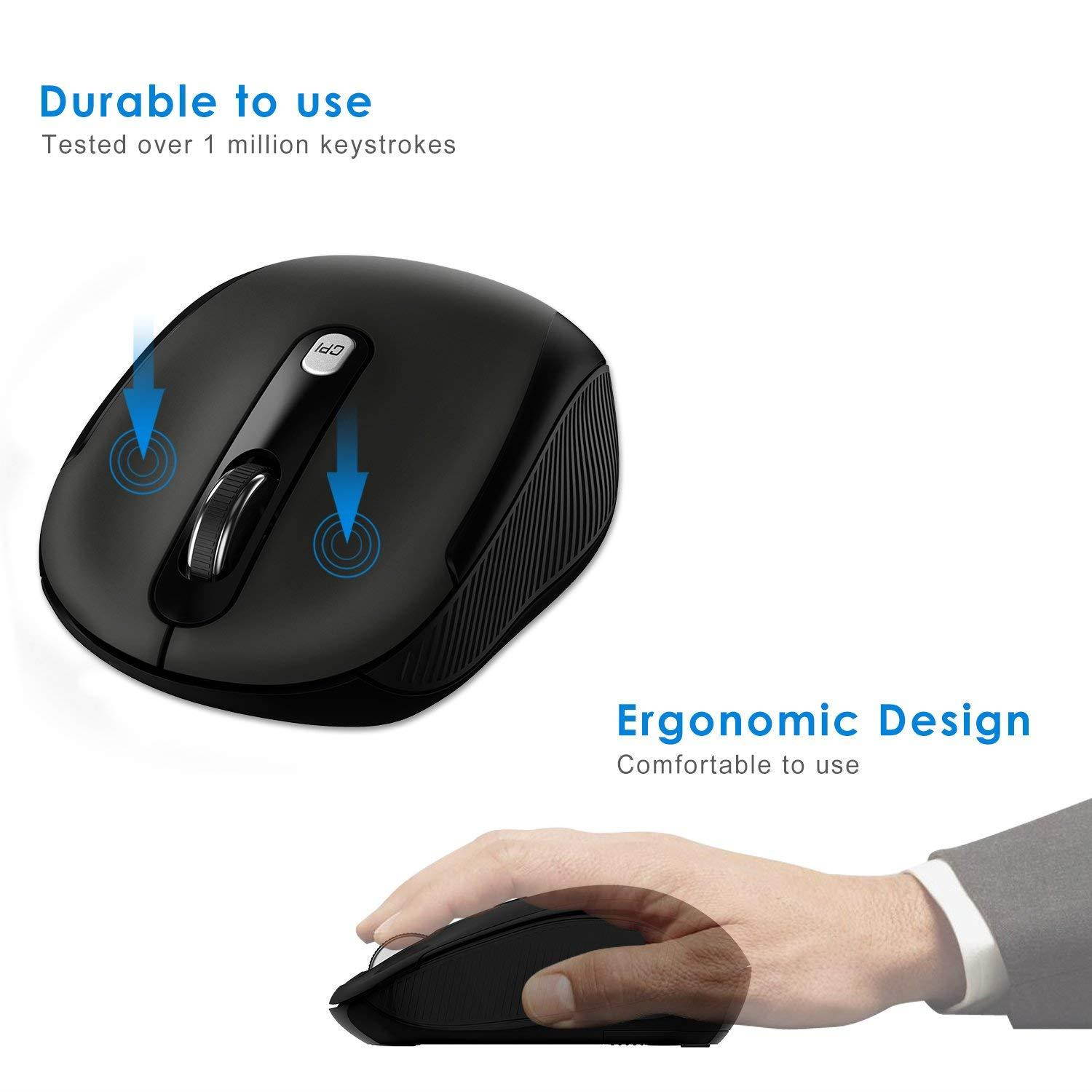 JETech 2.4Ghz Wireless Mobile Optical Mouse with 3 CPI Levels and USB Wireless Receiver (0775)