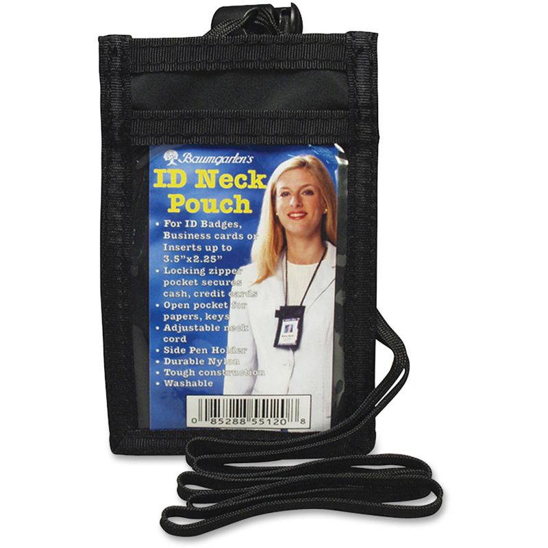 Baumgartens BAU55120 Sicurix ID Neck Pouch, Vertical, 3 3/4 x 9, Black, 1Each