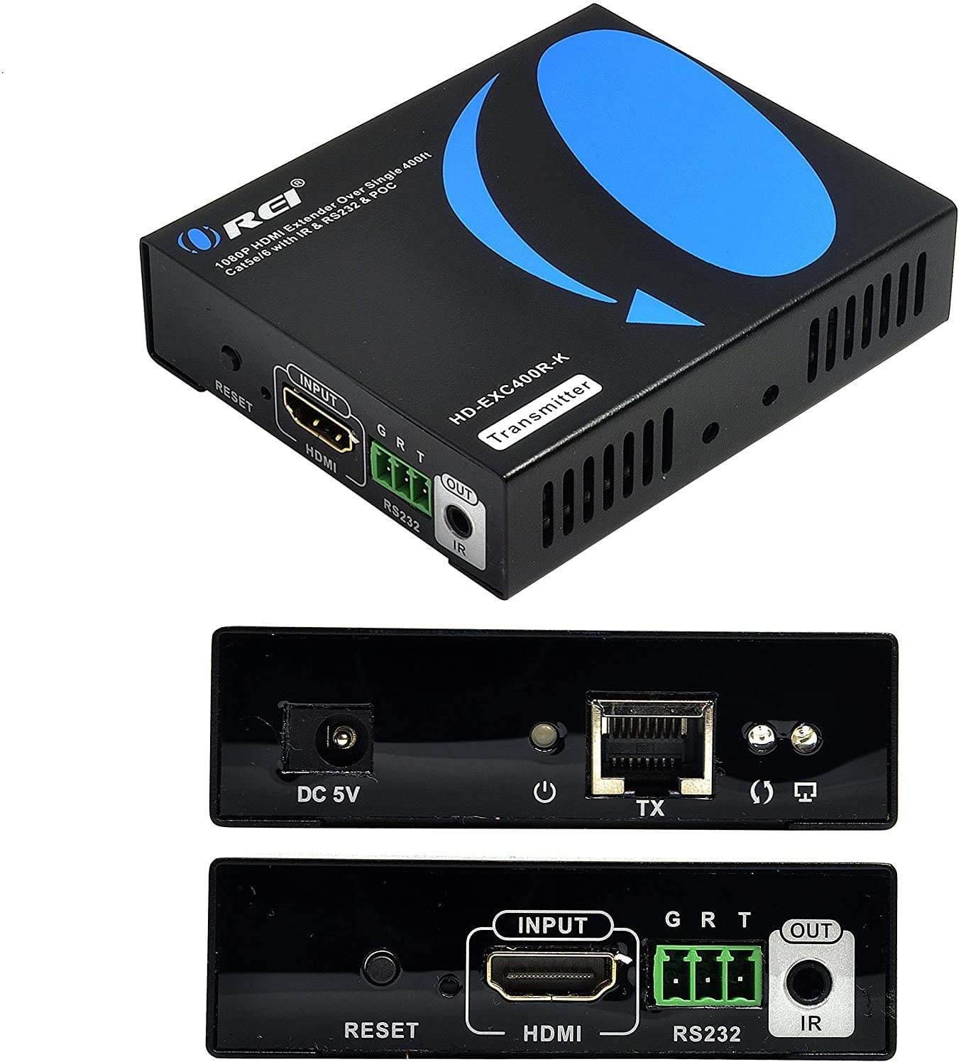 OREI HDMI Extender Over Single CAT5e/CAT6 Cable One to Many 1080p RS-232 with IR Remote - Up to 400 Ft - ProLNK Tecnhology - Power Over Cable